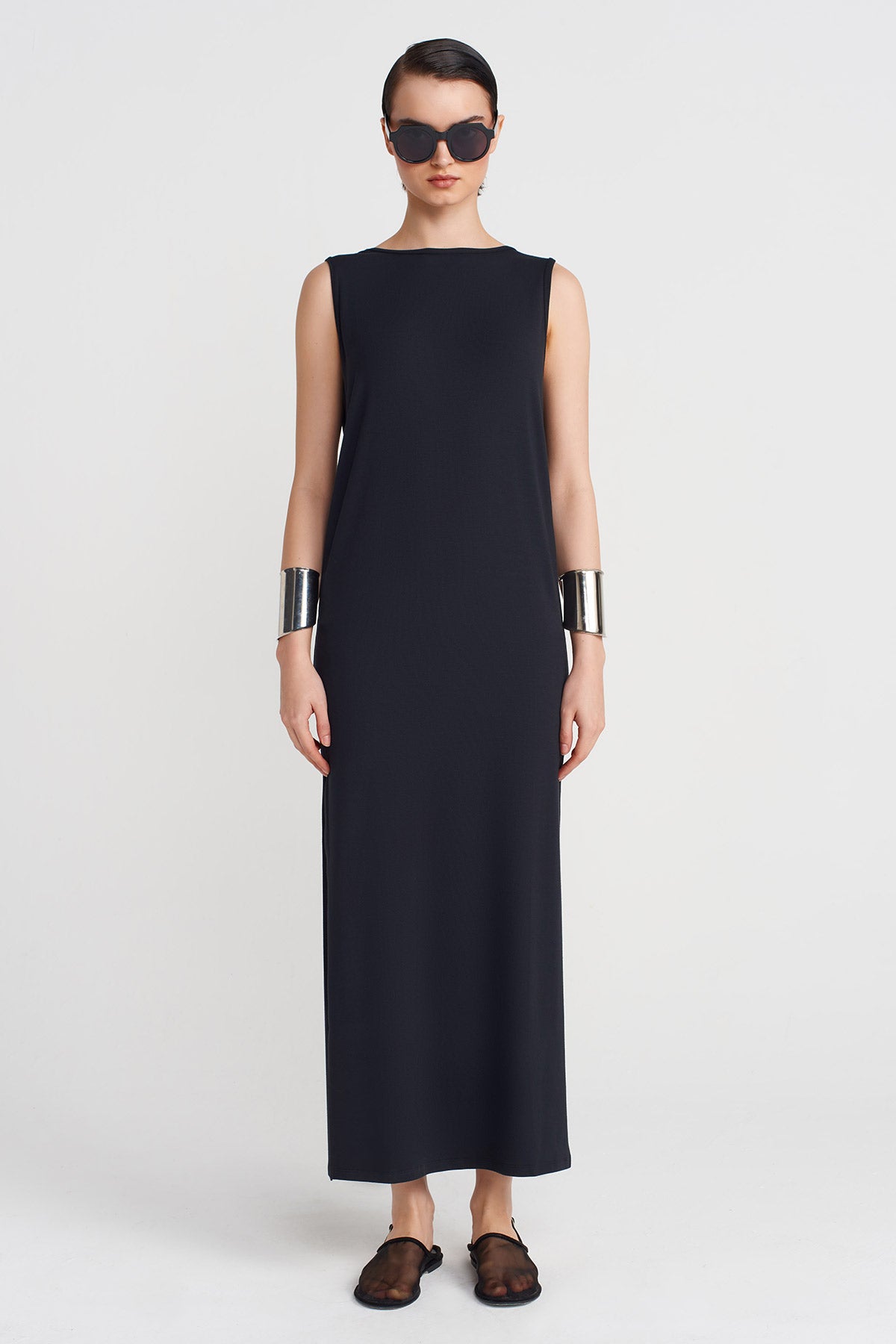 Black Long Plain Dress-Y254014153