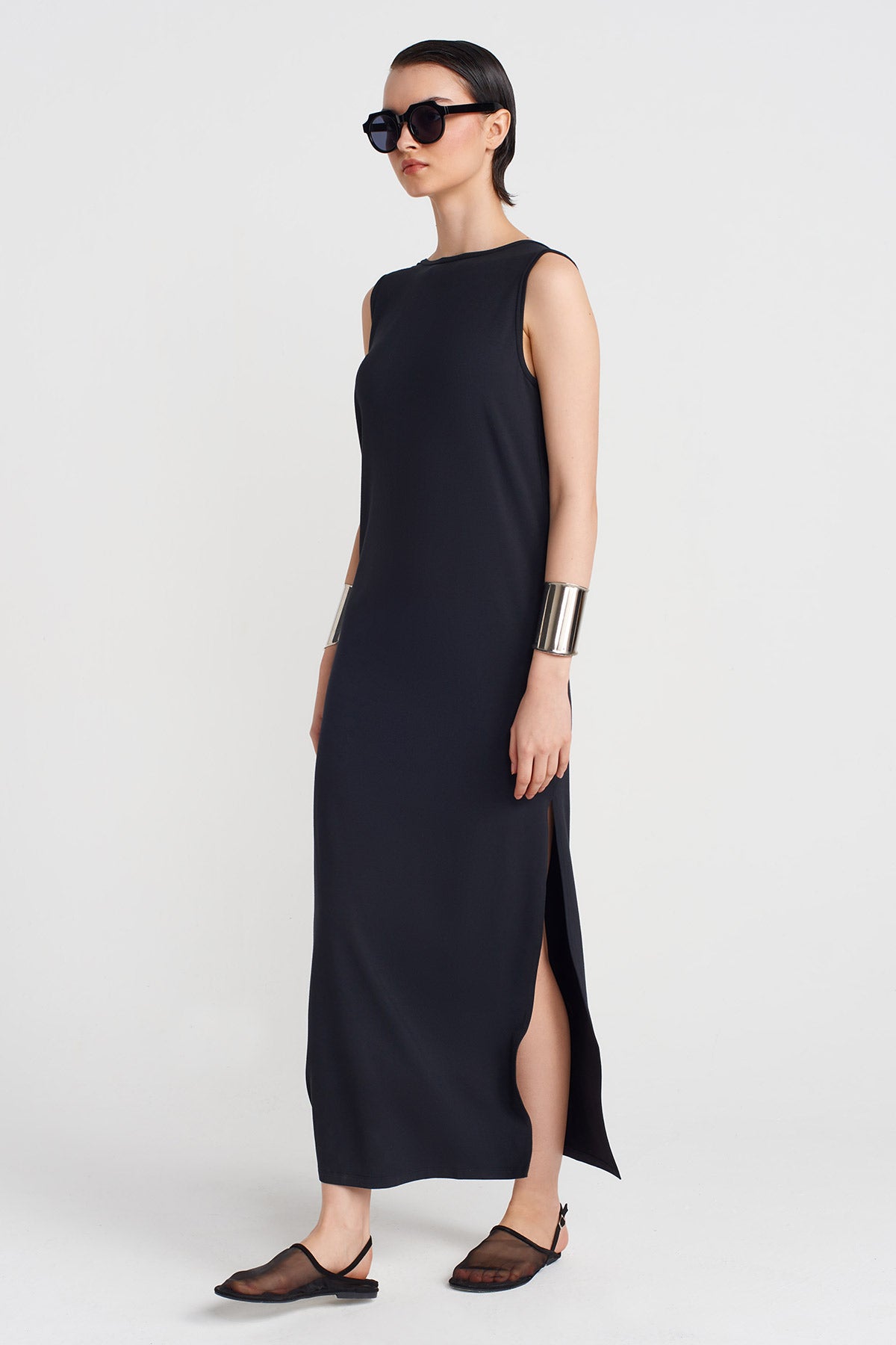 Black Long Plain Dress-Y254014153