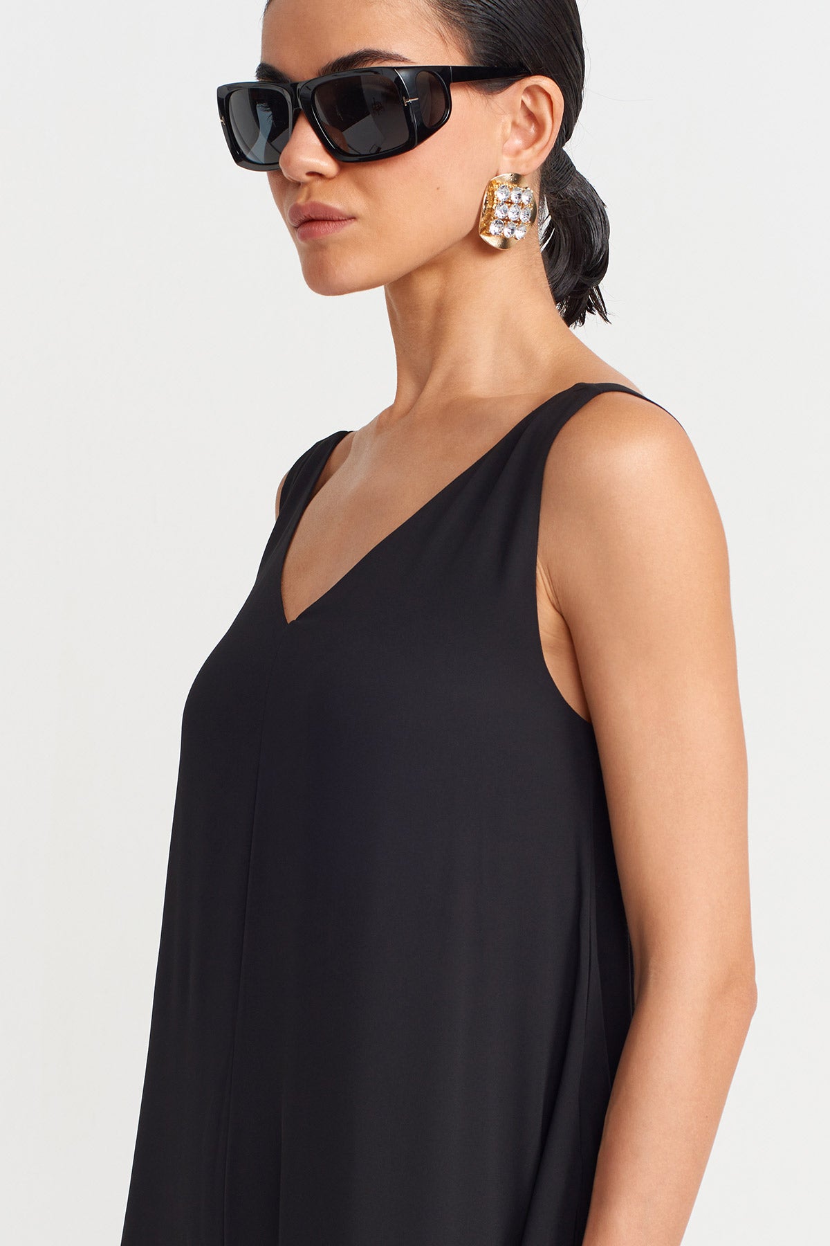 Siyah İnce Askılı Şifon Tulum-Y254014157