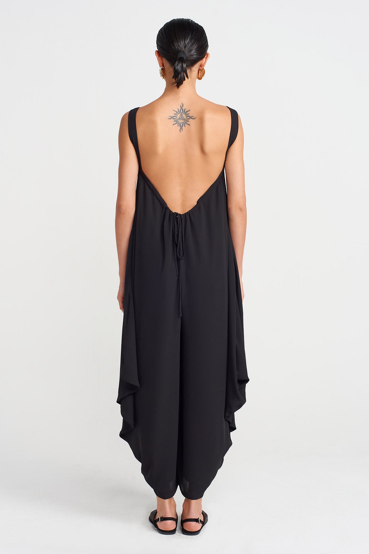 Siyah İnce Askılı Şifon Tulum-Y254014157