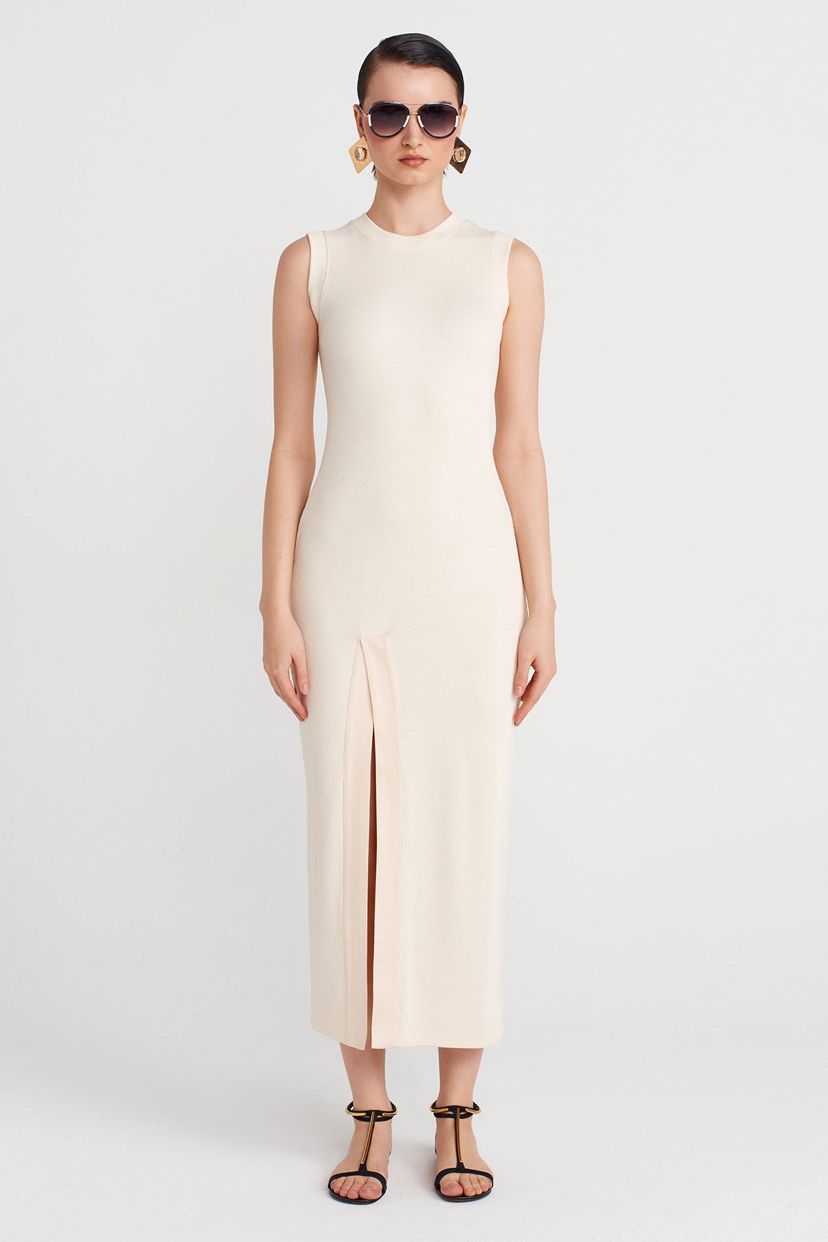 Natur Slit Camisole Dress-Y254014179