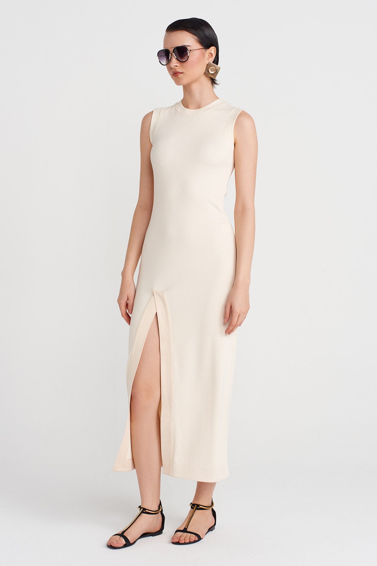 Natur Slit Camisole Dress-Y254014179