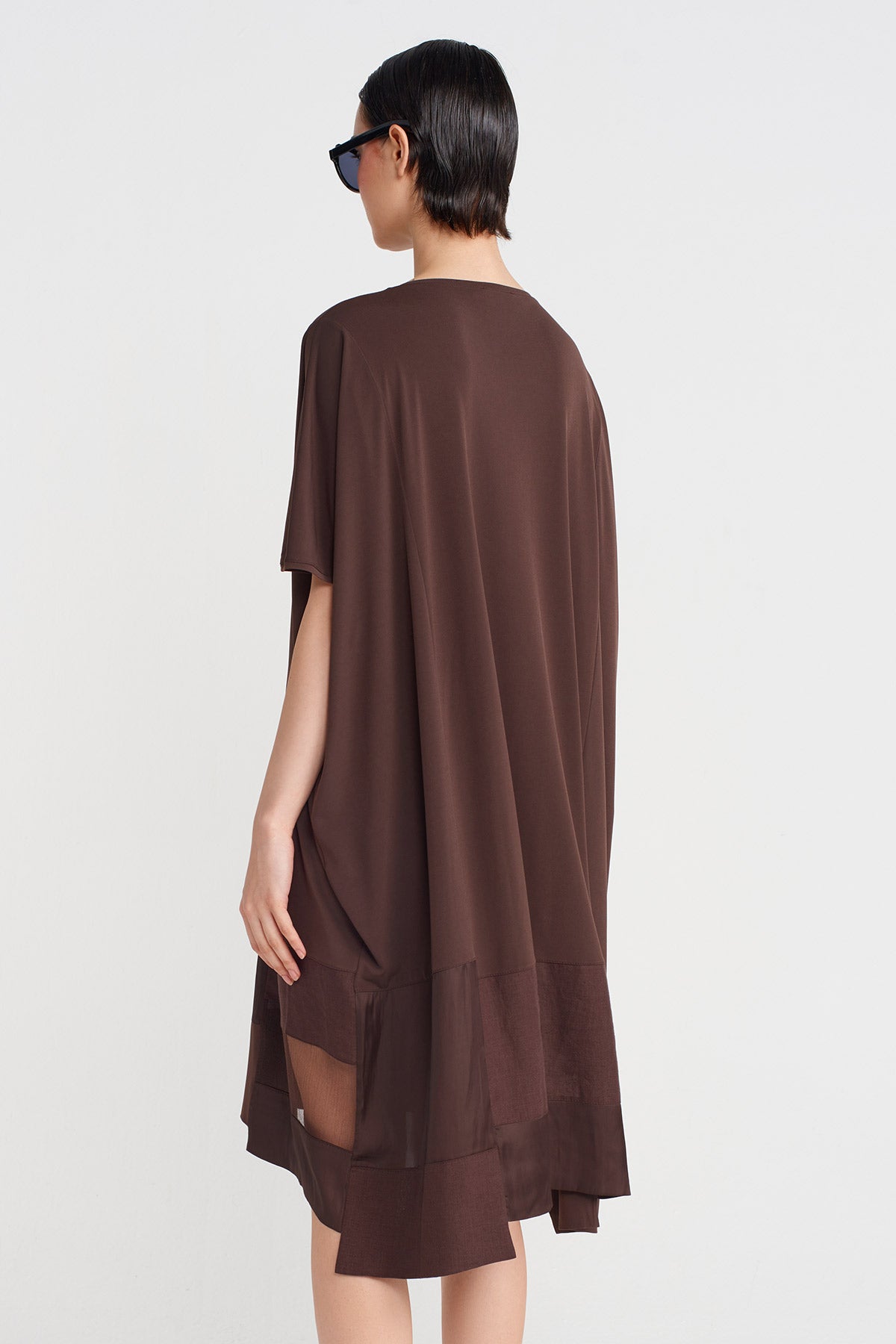 Organze ve Tafta Kumaş Şeritli Jarse Elbise-Y254014186