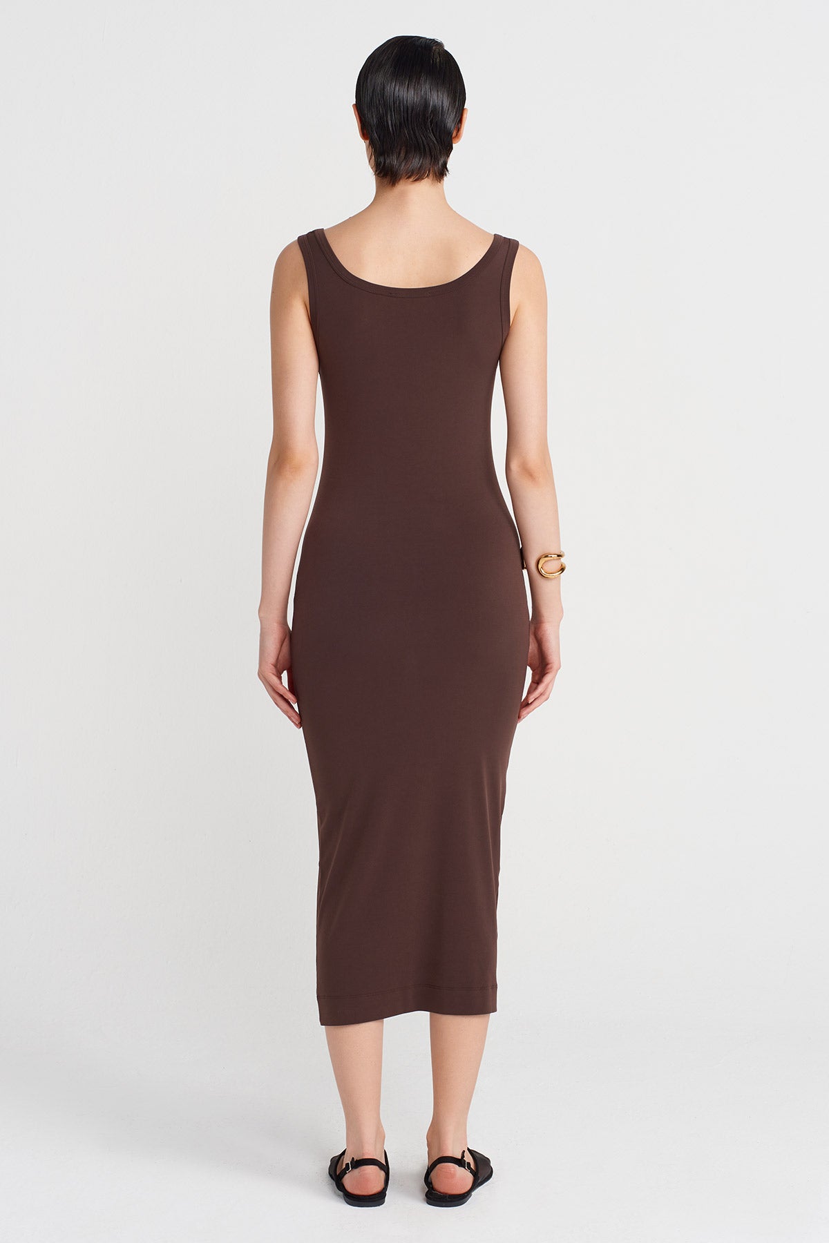 Brown Tight Jersey Dress-Y254014188
