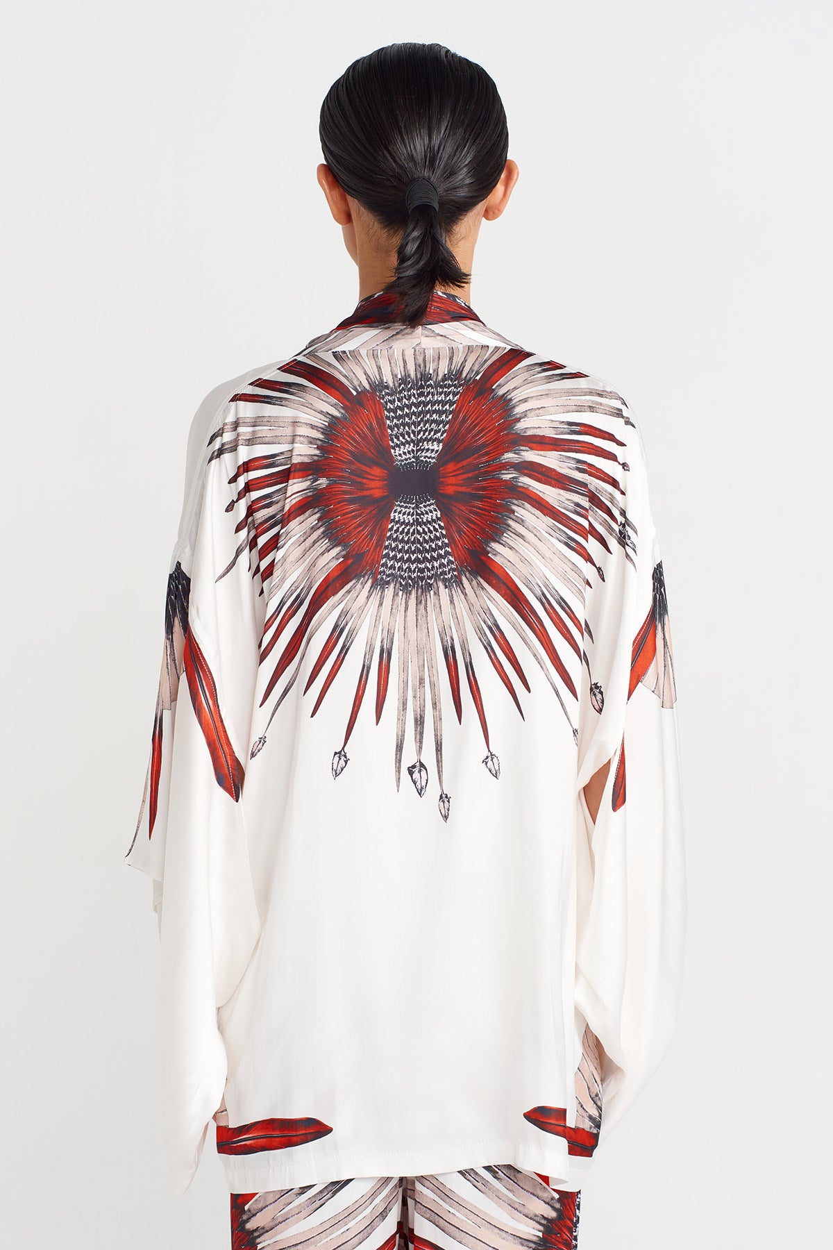Off White Patterned Short Kimono-Y255015088