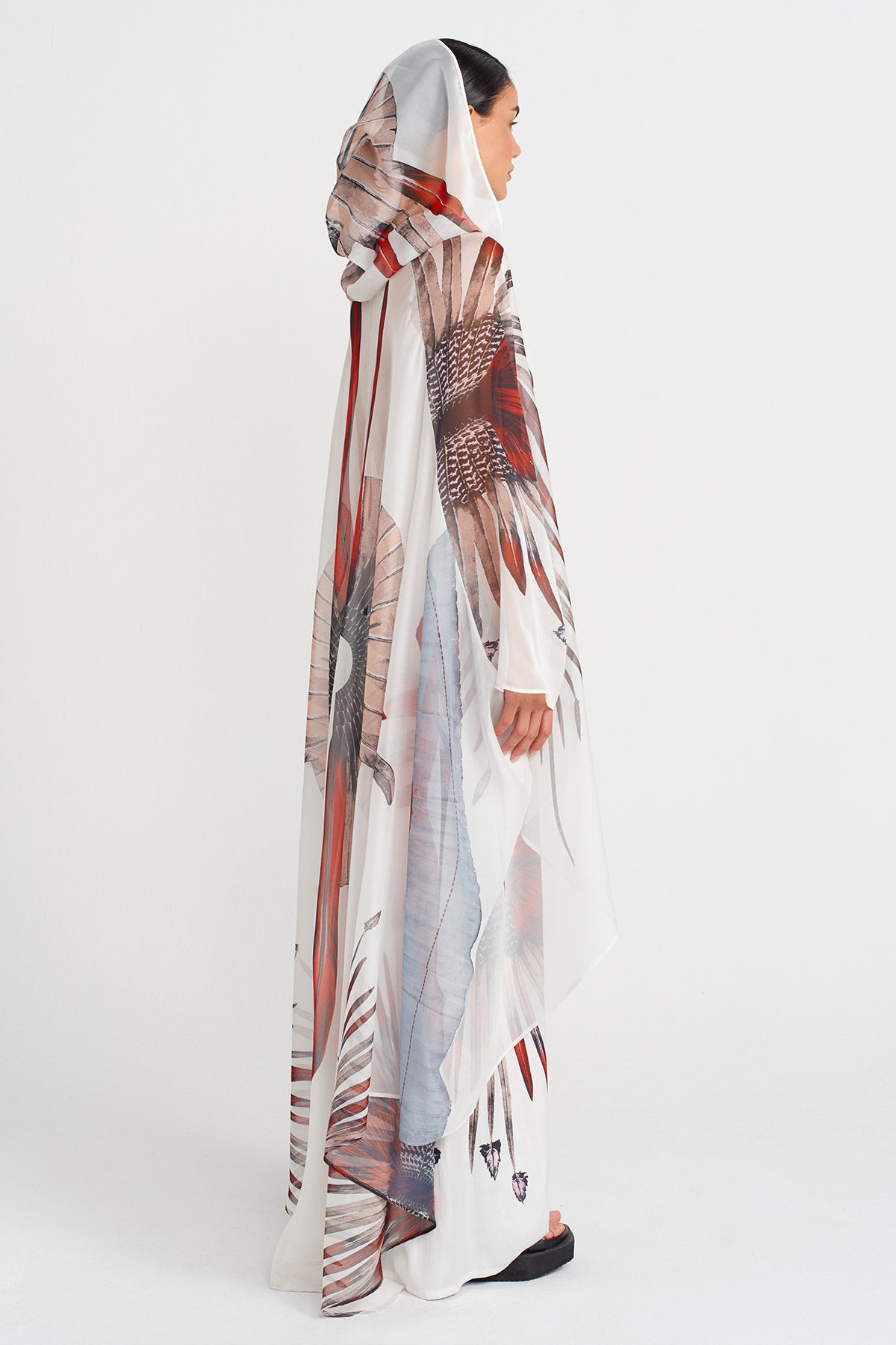 Off White Patterned Chiffon Cape-Y255015089