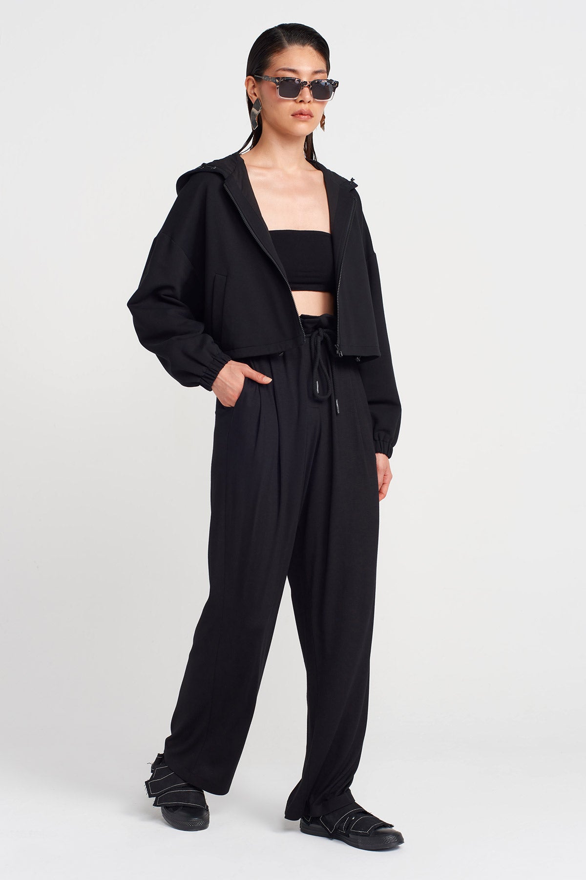 Black Hooded Bomber Jacket-Y255015096