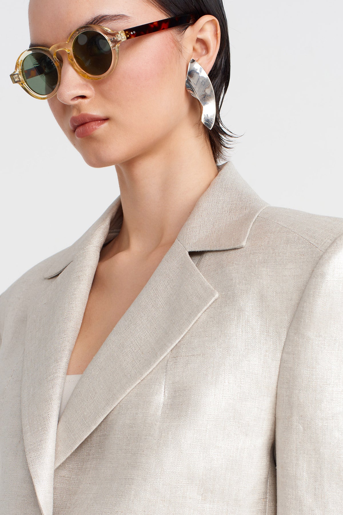 Gümüş Crop Blazer Kaplamalı Ceket-Y255015101