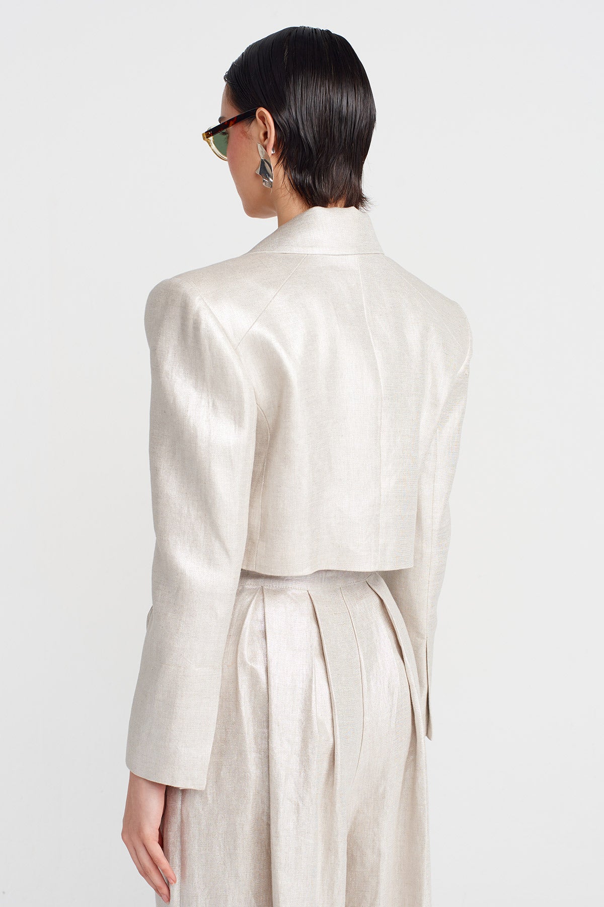 Gümüş Crop Blazer Kaplamalı Ceket-Y255015101