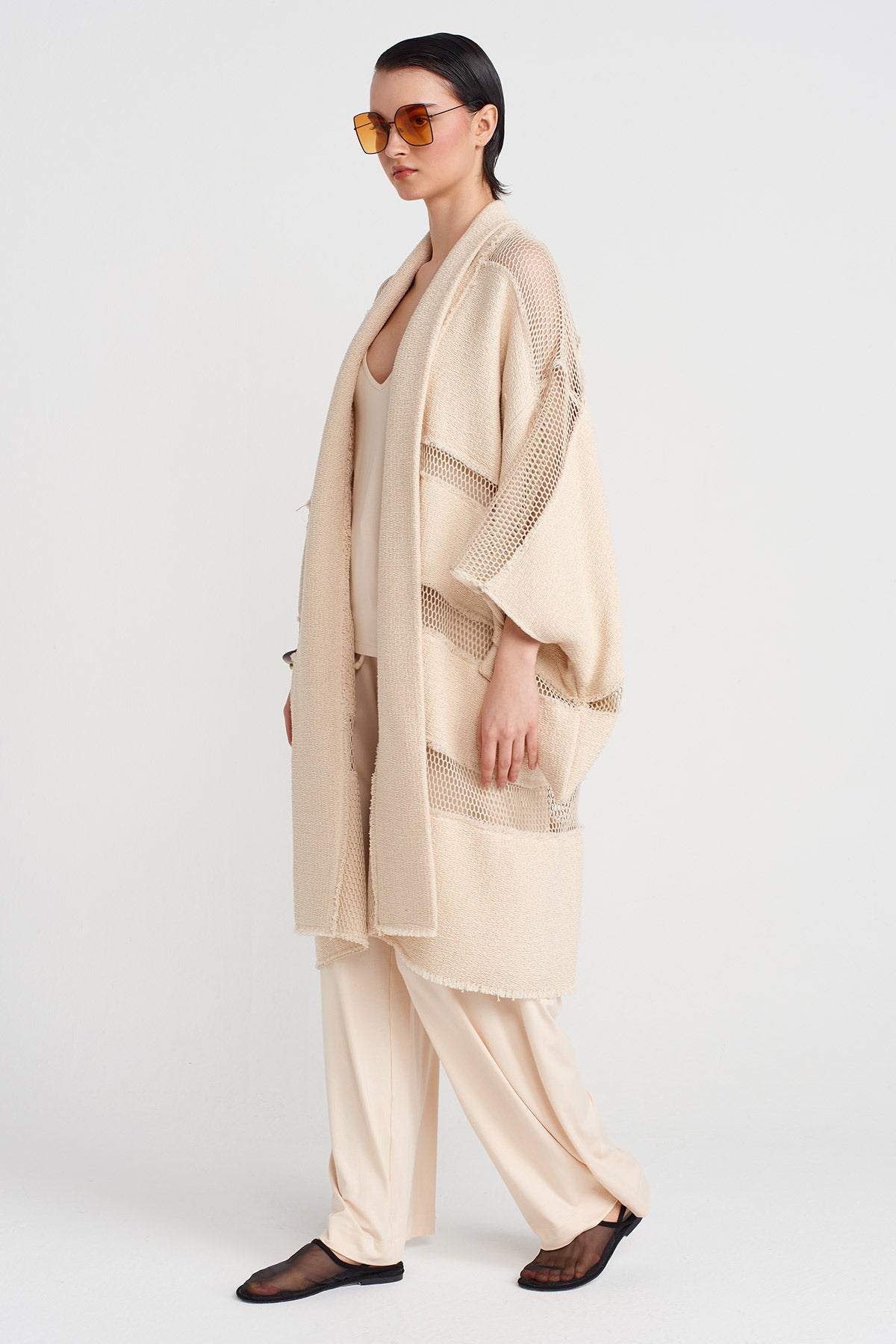 Natur File Detaylı Örme Kimono-Y255015117