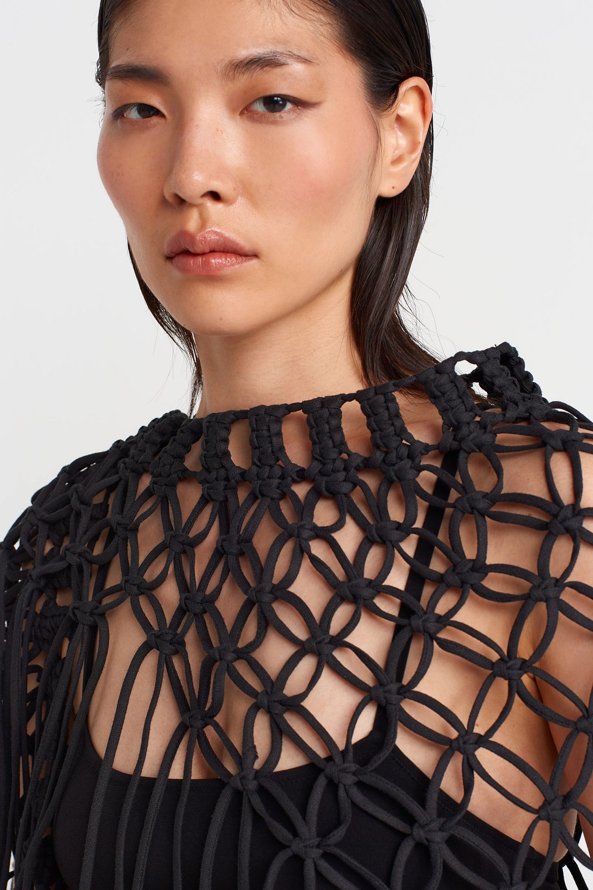 Black Handmade Macrame Shawl-Y256016010