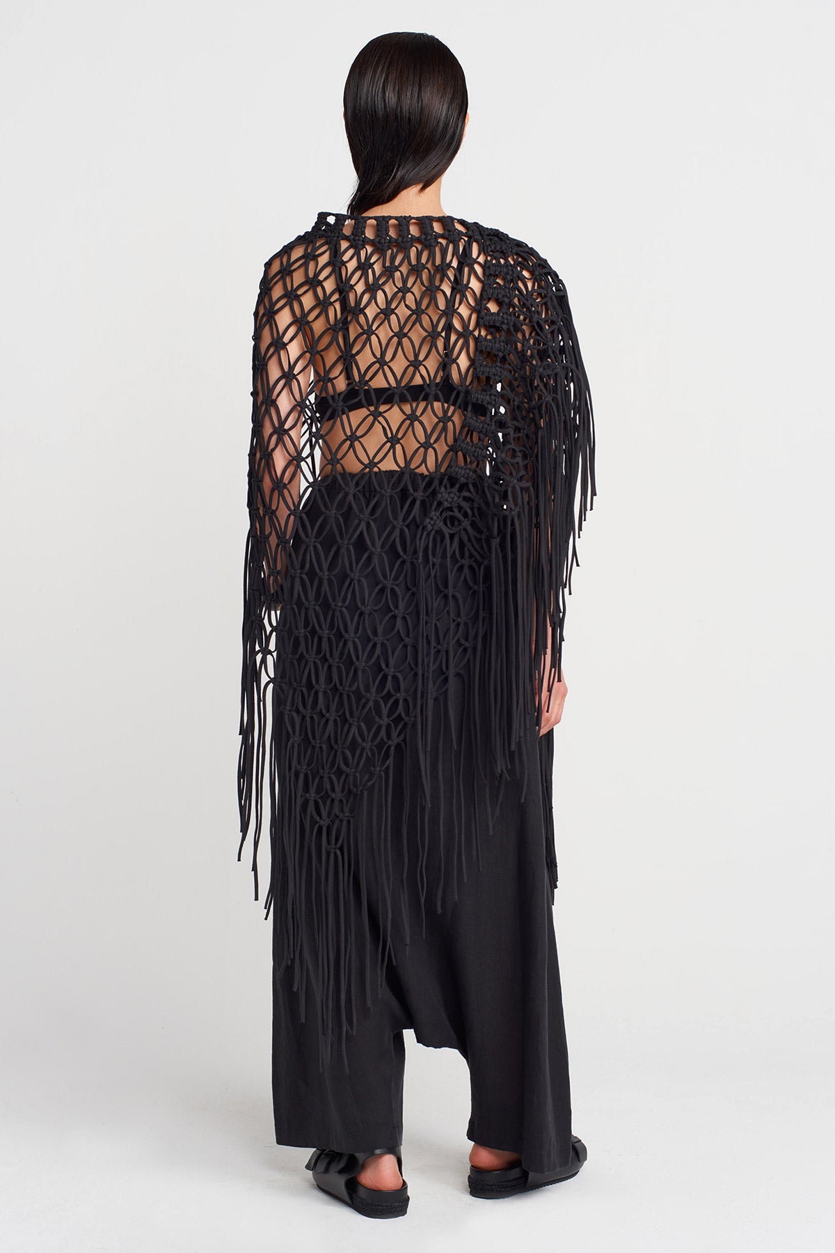 Black Handmade Macrame Shawl-Y256016010