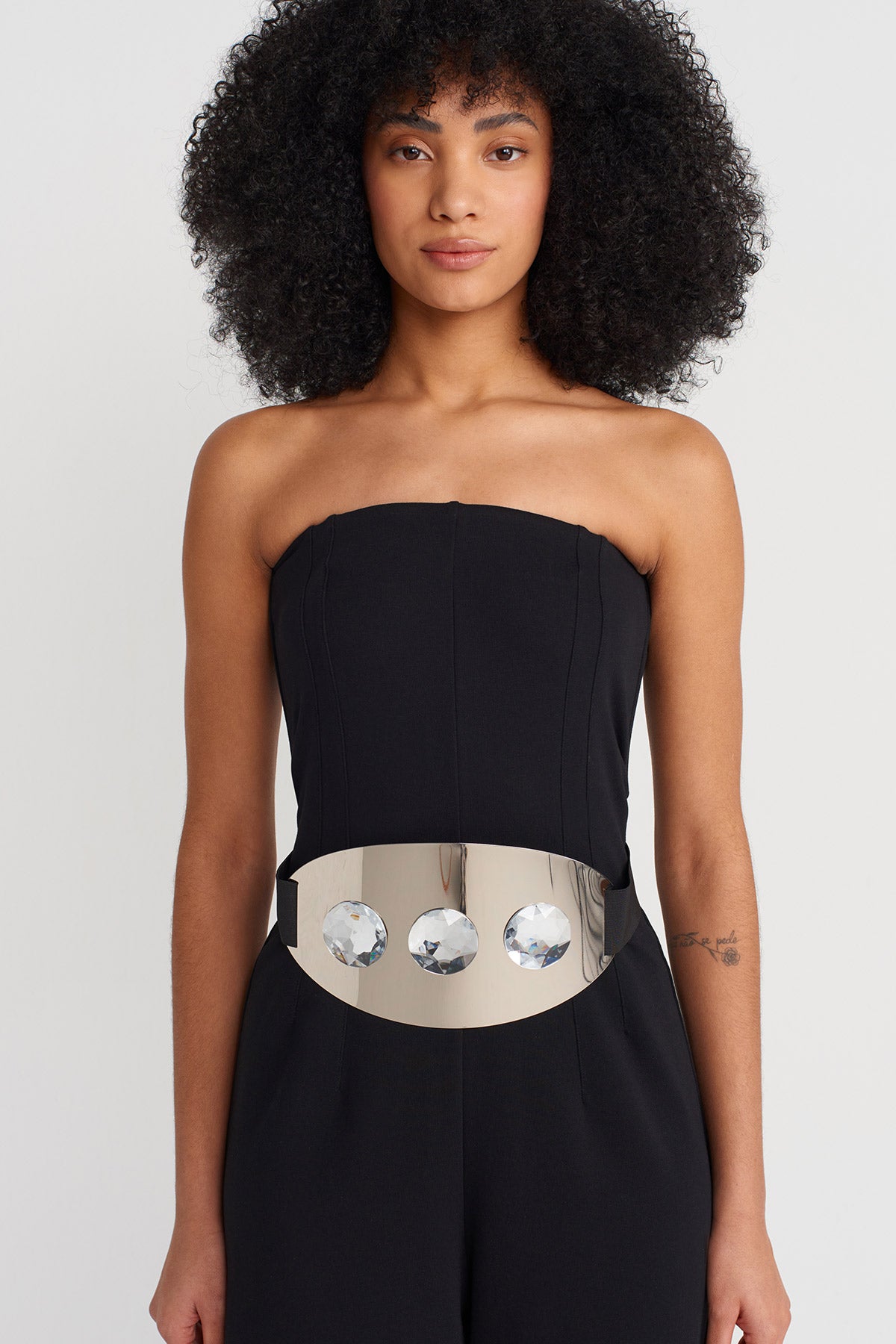 Silver Metal Plate Stone Detailed Belt-Y258018014