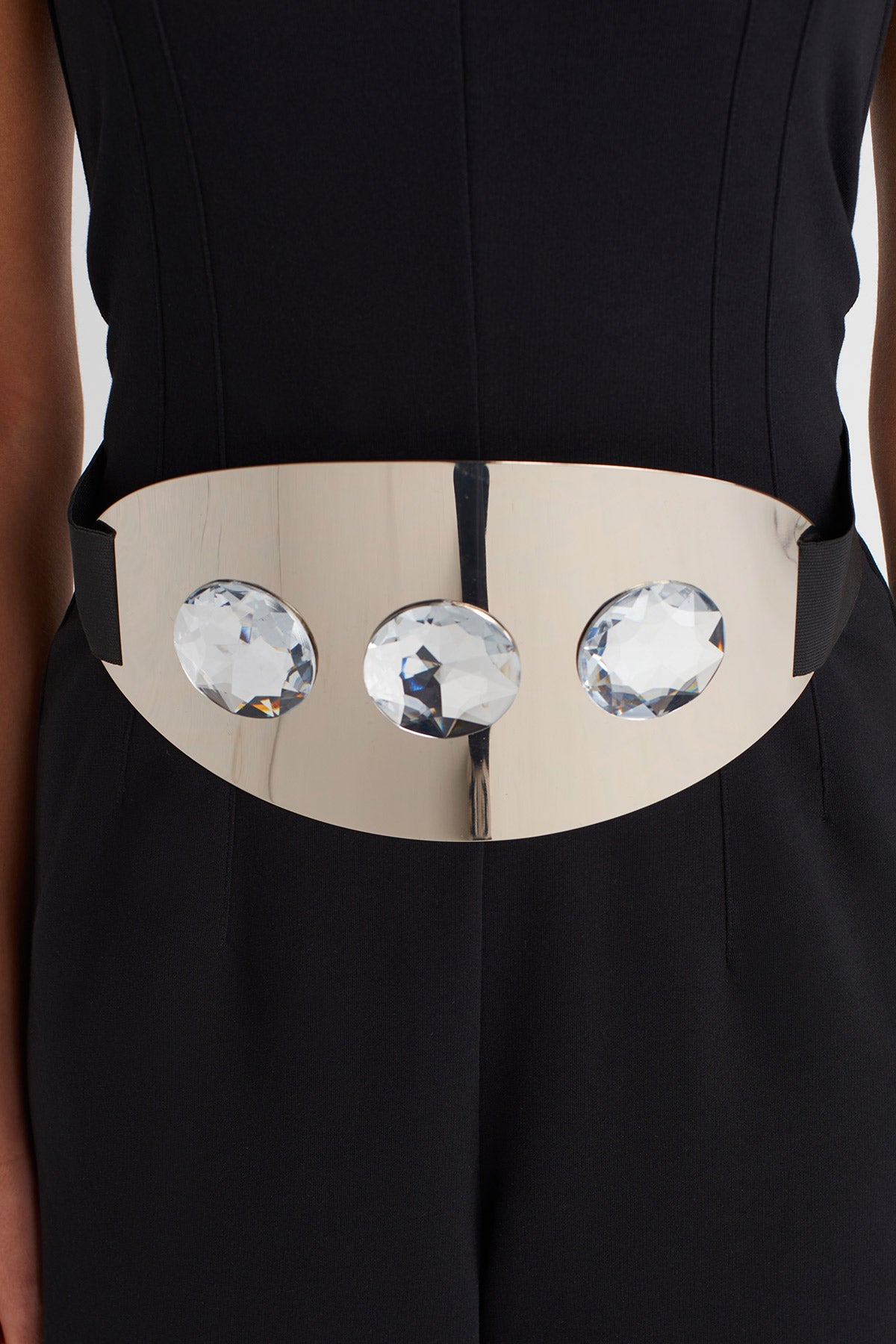 Silver Metal Plate Stone Detailed Belt-Y258018014