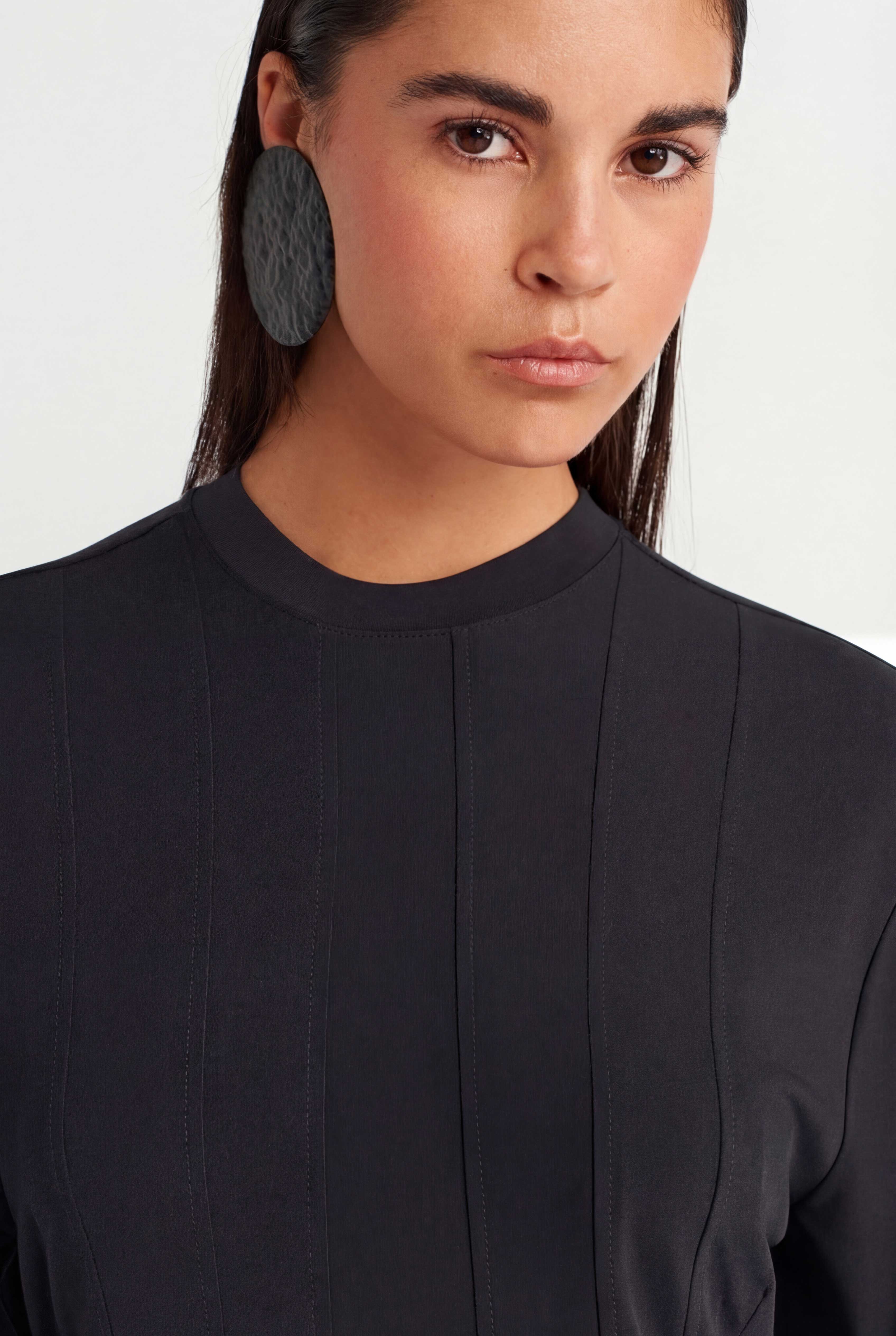 Black Stitch Detail Tie-Up T-Shirt - Y261011009