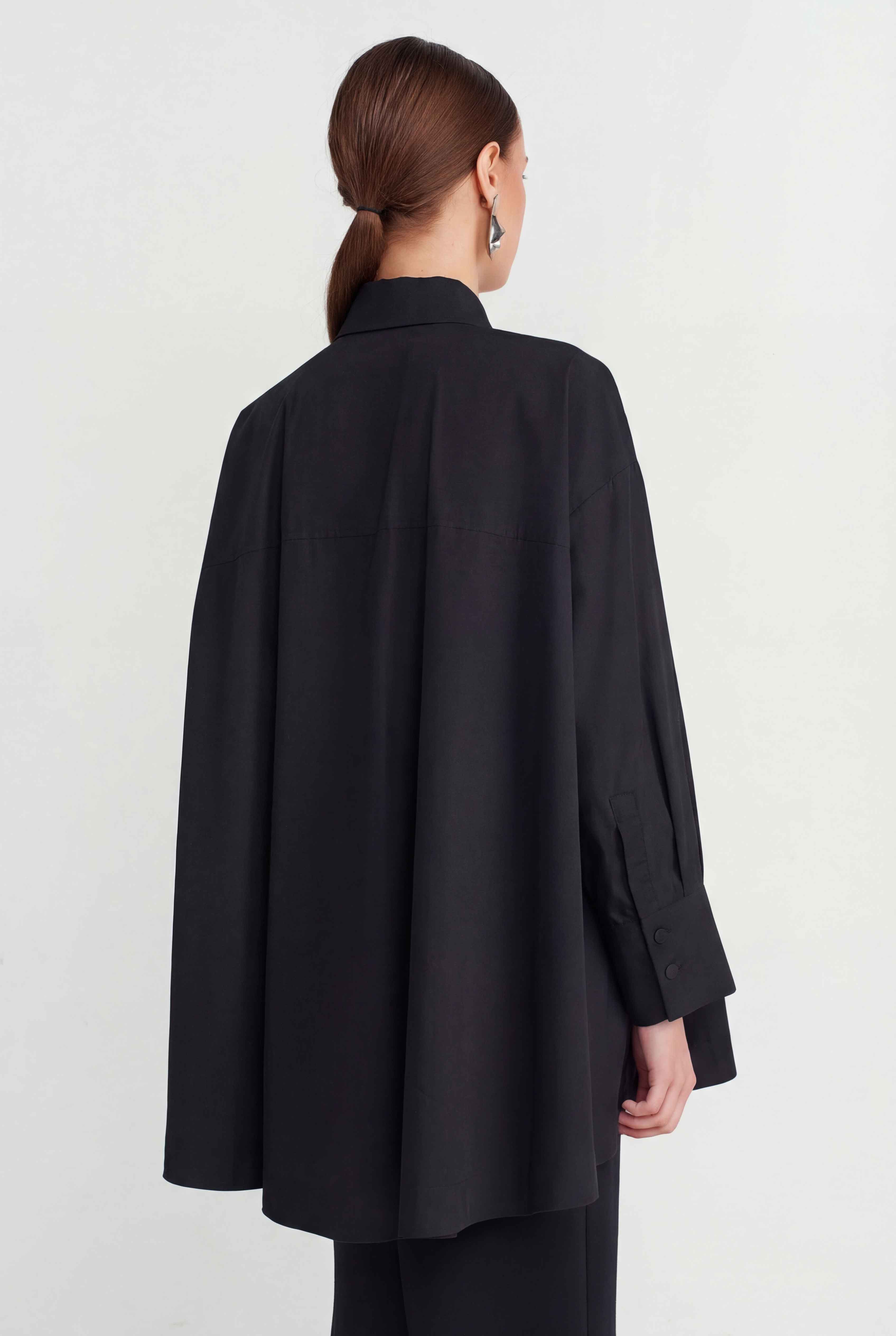 Siyah Oversize Poplin Gömlek-Y261011038