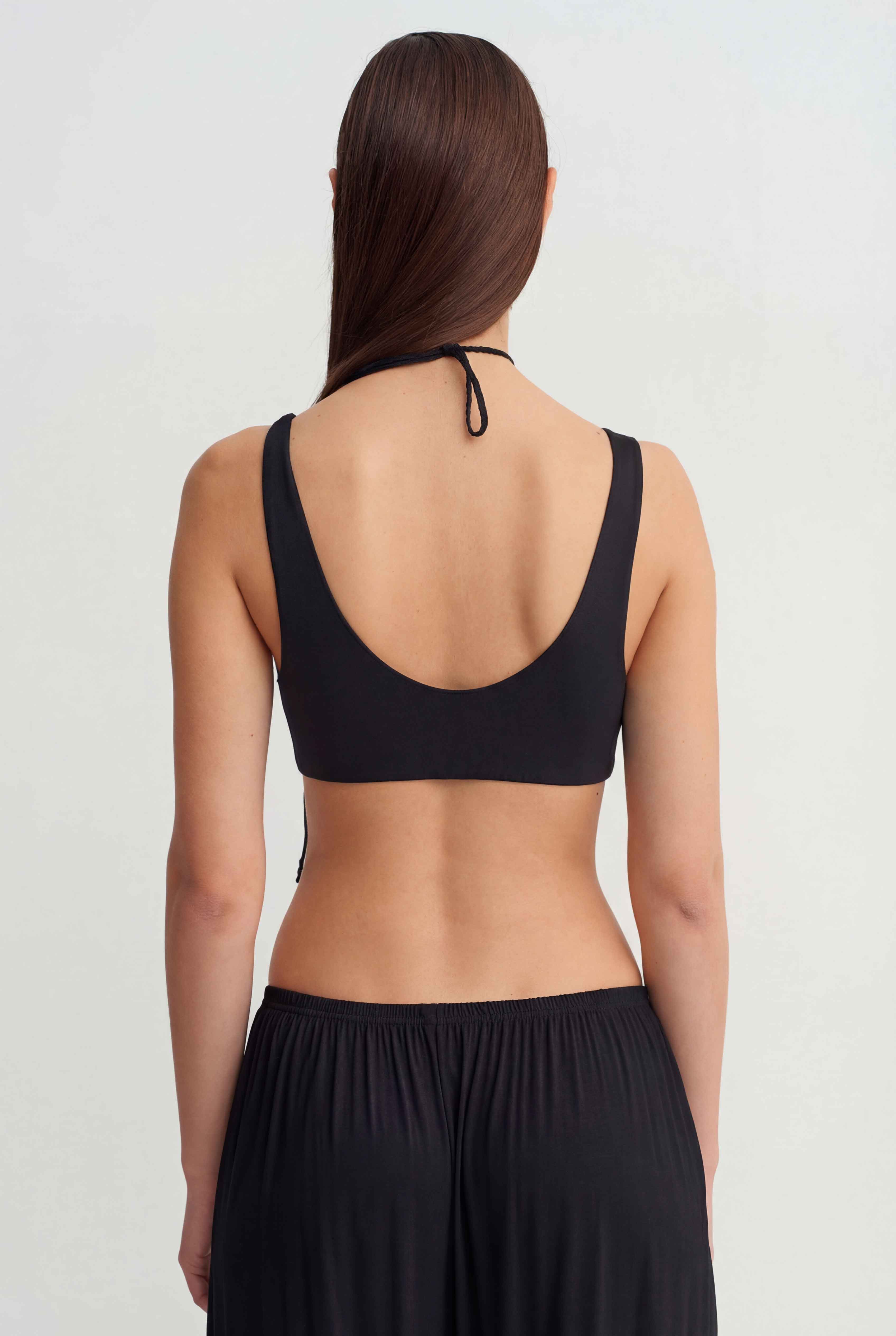 Siyah Minimal Bralet Crop Top-Y261011069