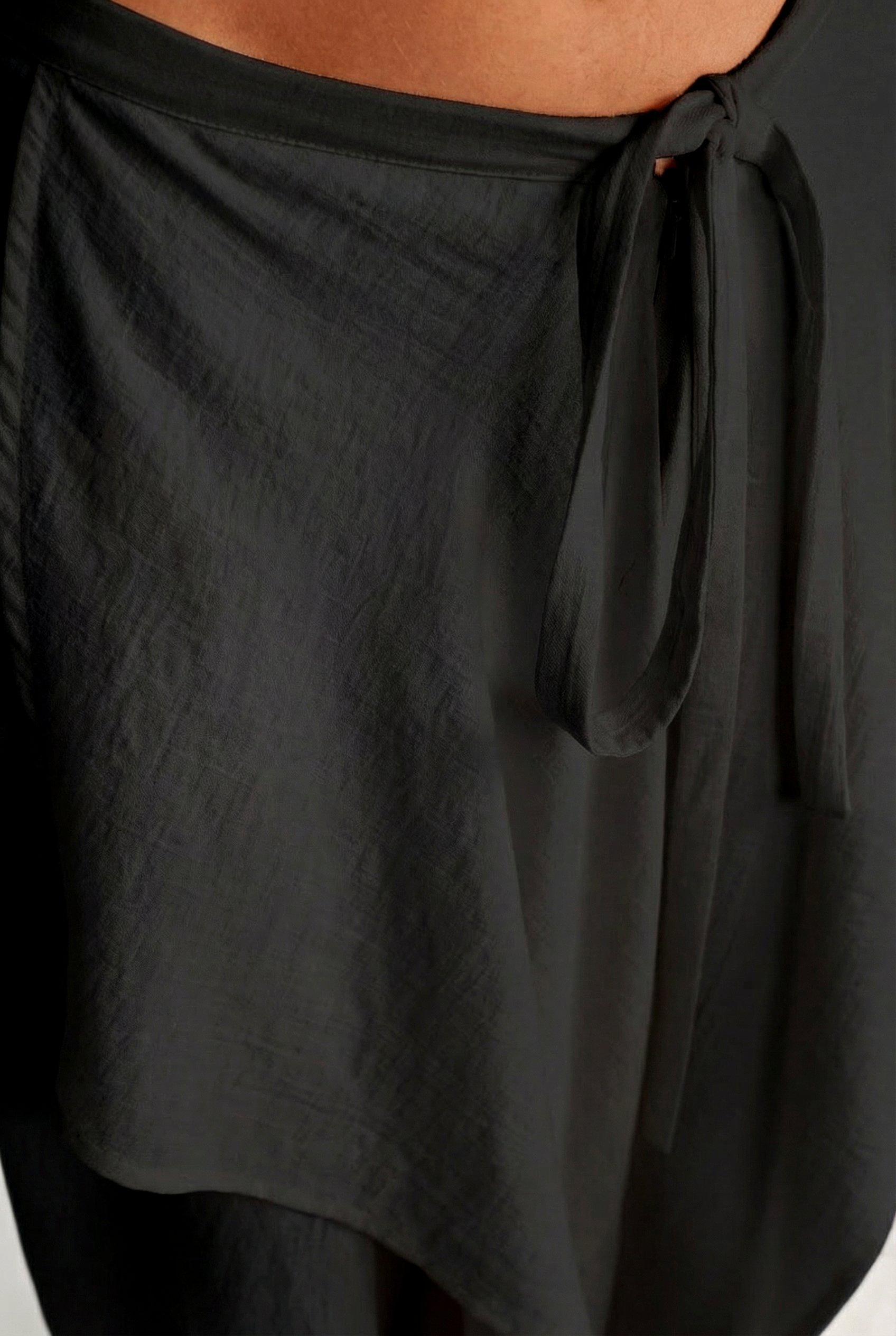 Siyah Asimetrik Bağlamalı Şalvar-Y263013007