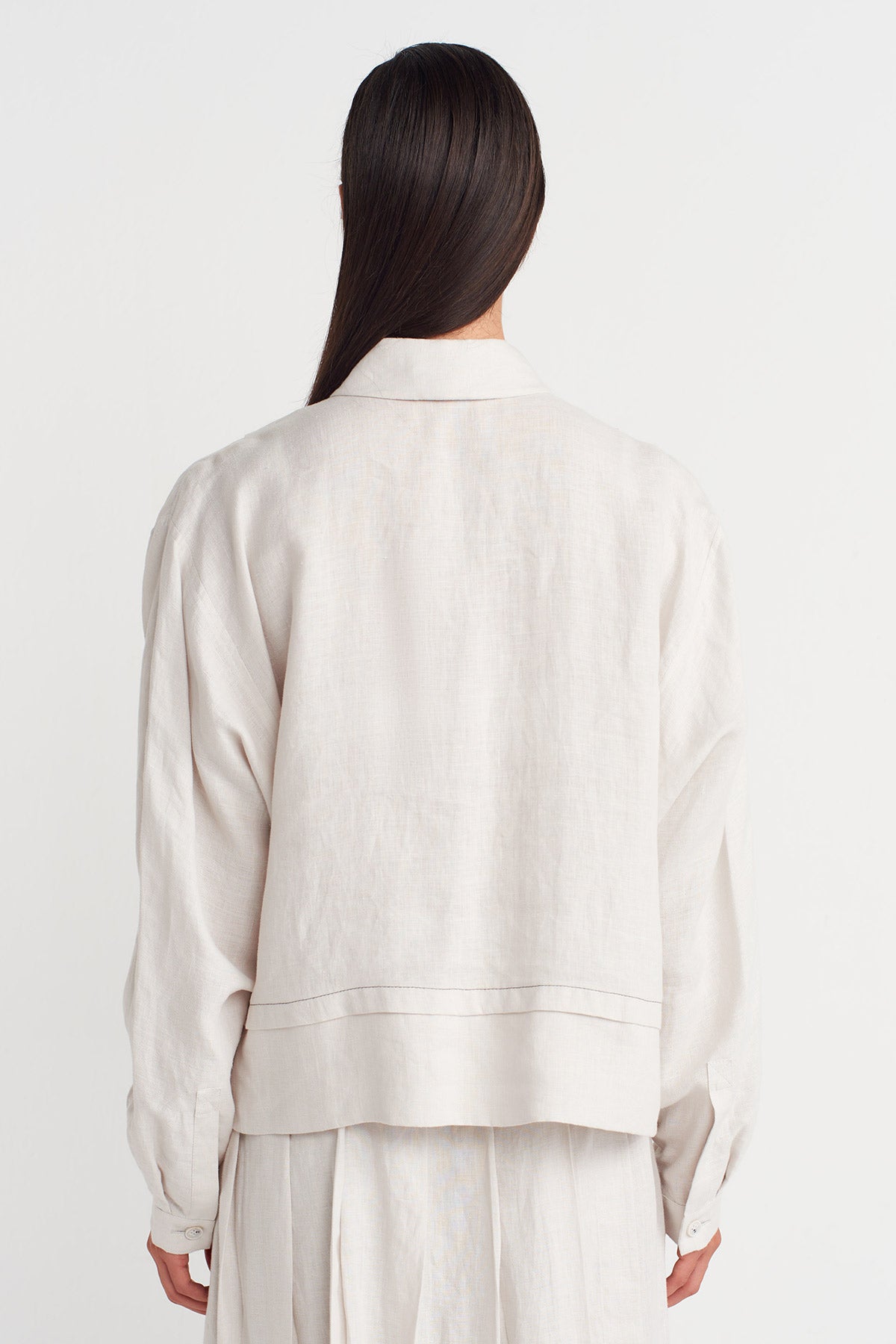 Fog Color Linen T-Shirt with Shirt Collar - Y261011008