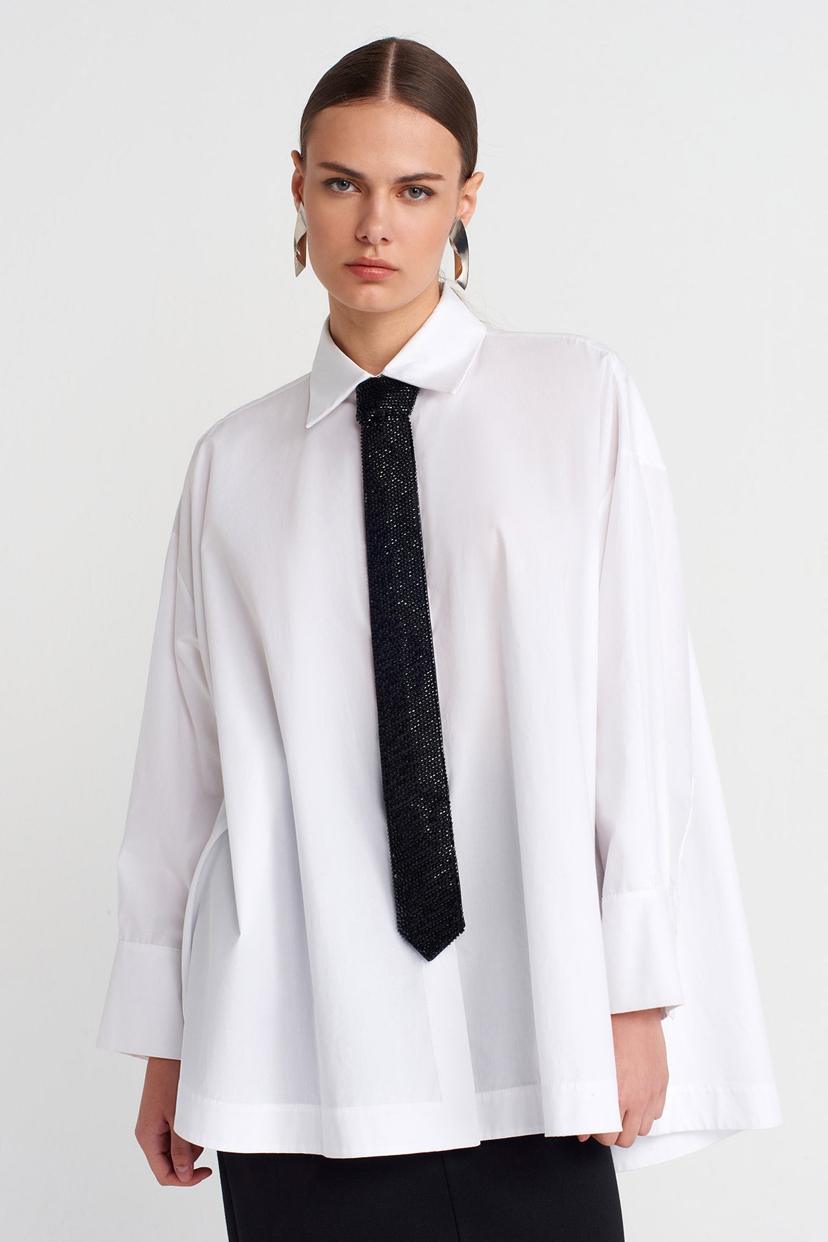 Kırık Beyaz Oversize Poplin Gömlek-Y261011038