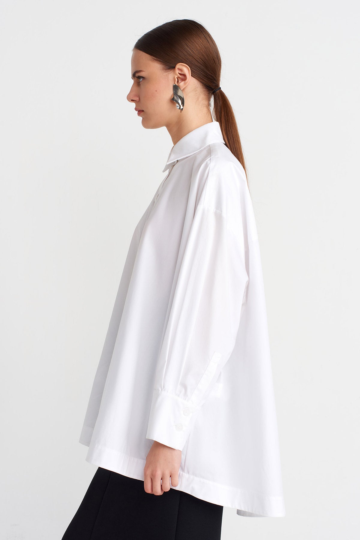 Kırık Beyaz Oversize Poplin Gömlek-Y261011038