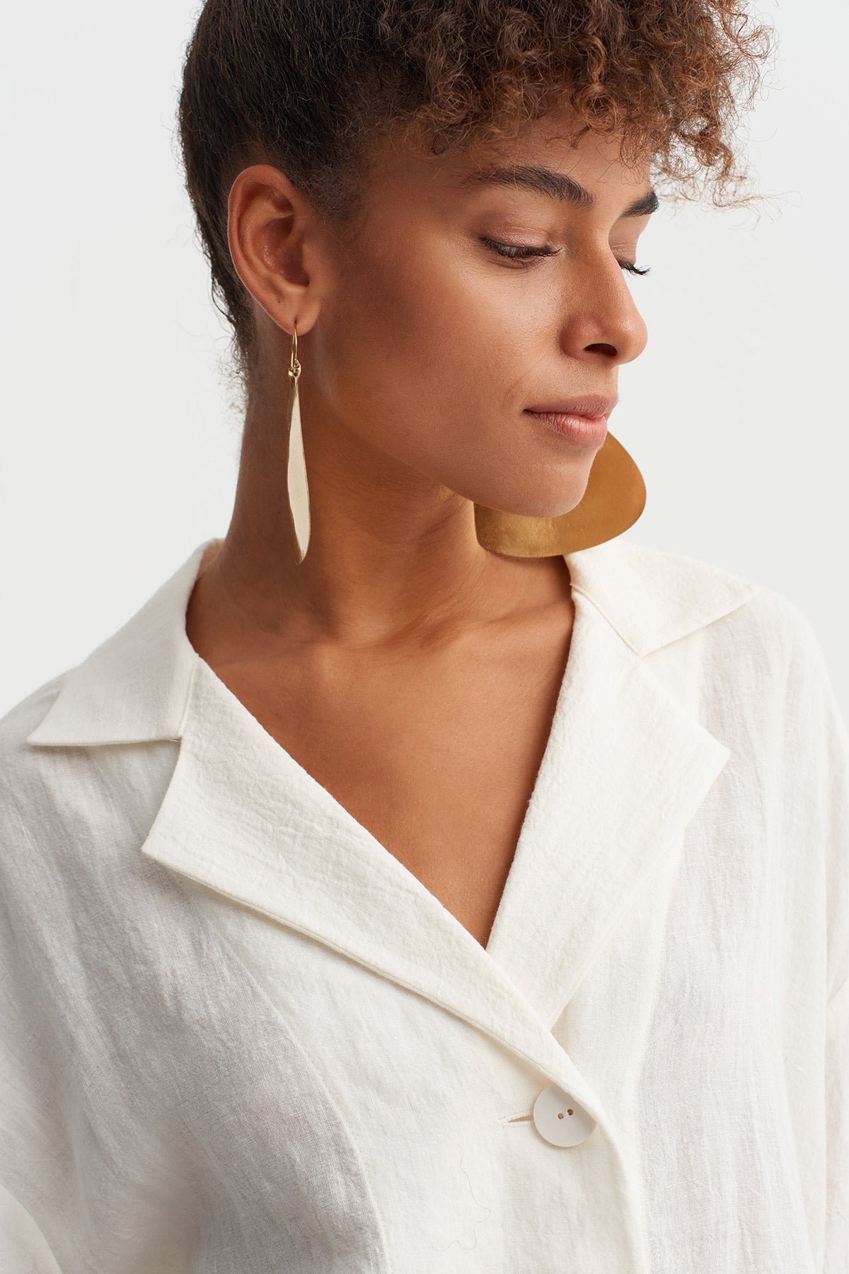 Ekru Doğal Keten Düğmeli Gömlek-Y261011068