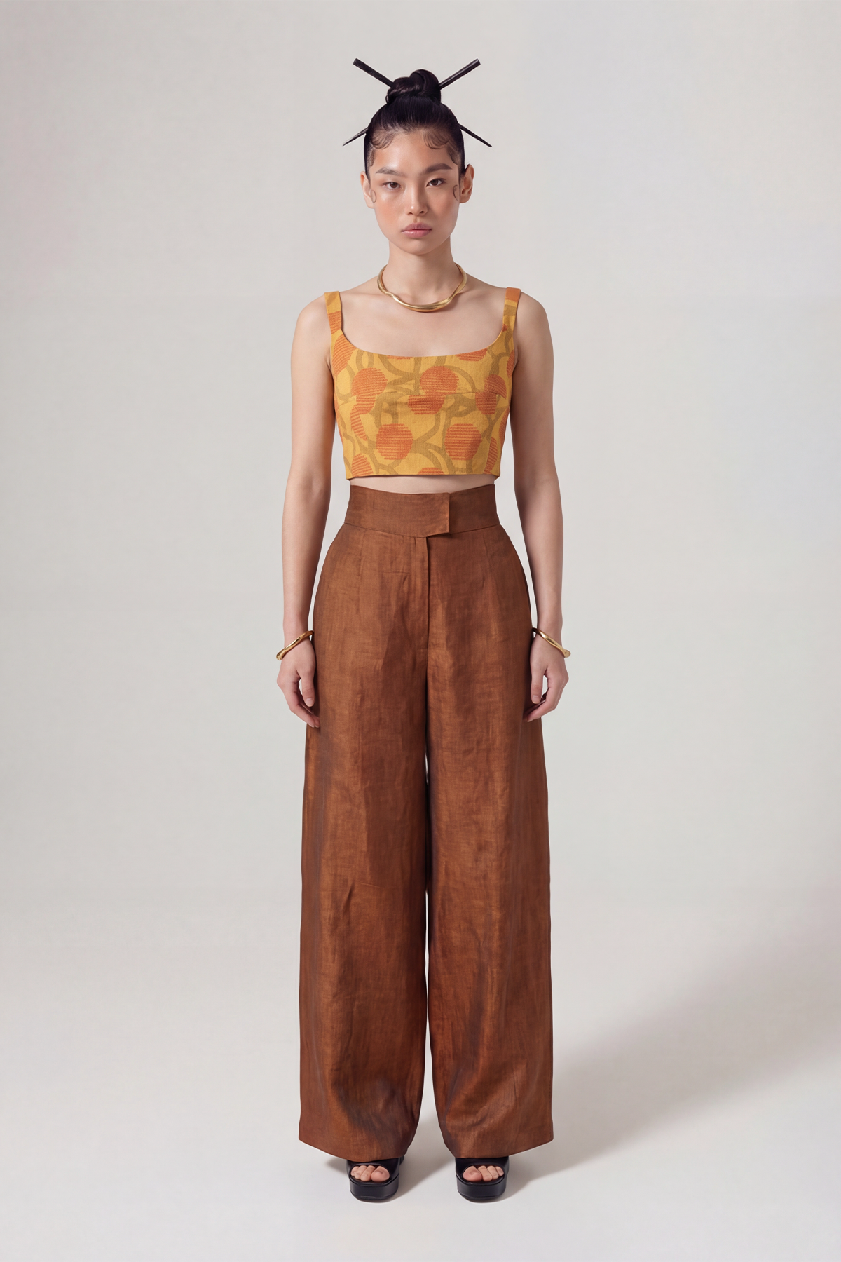 Bronz Yüksek Bel Bol Paça Pantolon-Y263013031