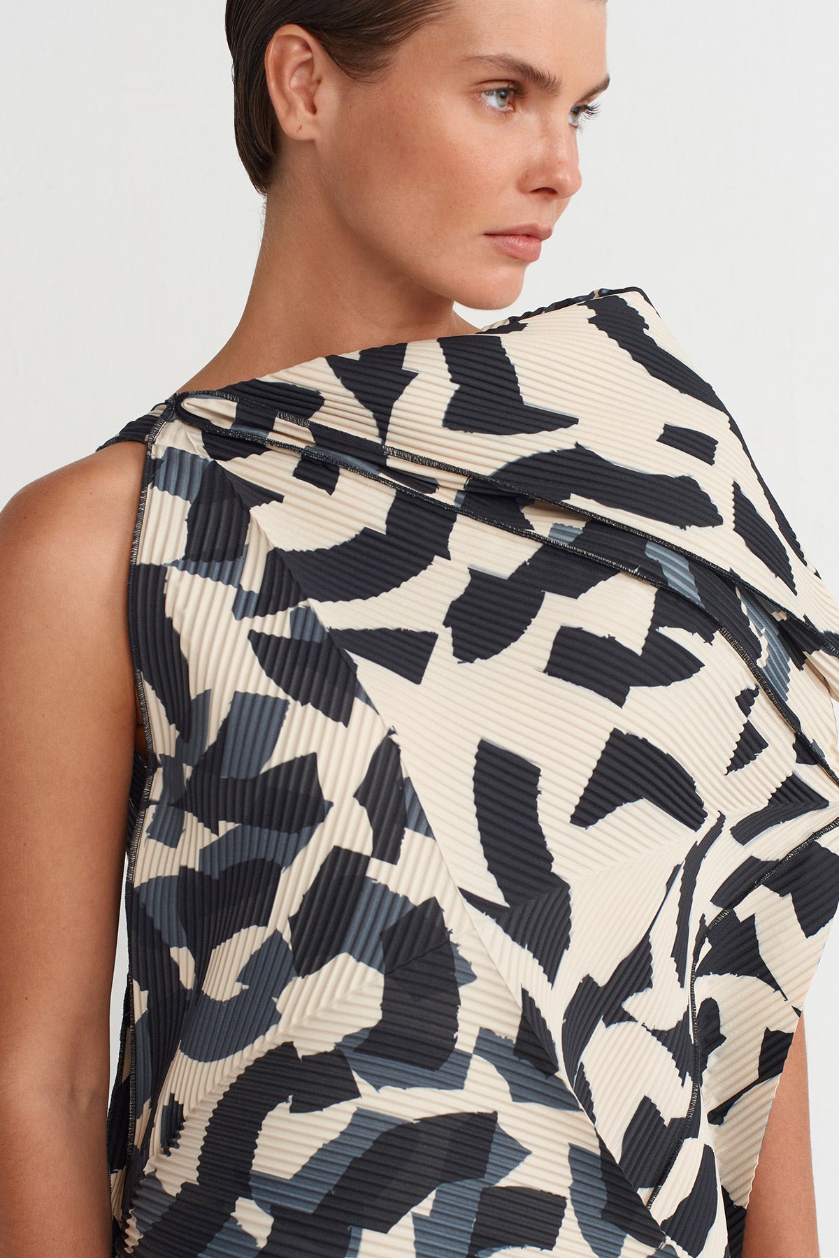 Printed Origami-Shaped Pleated Dress - Y264014025