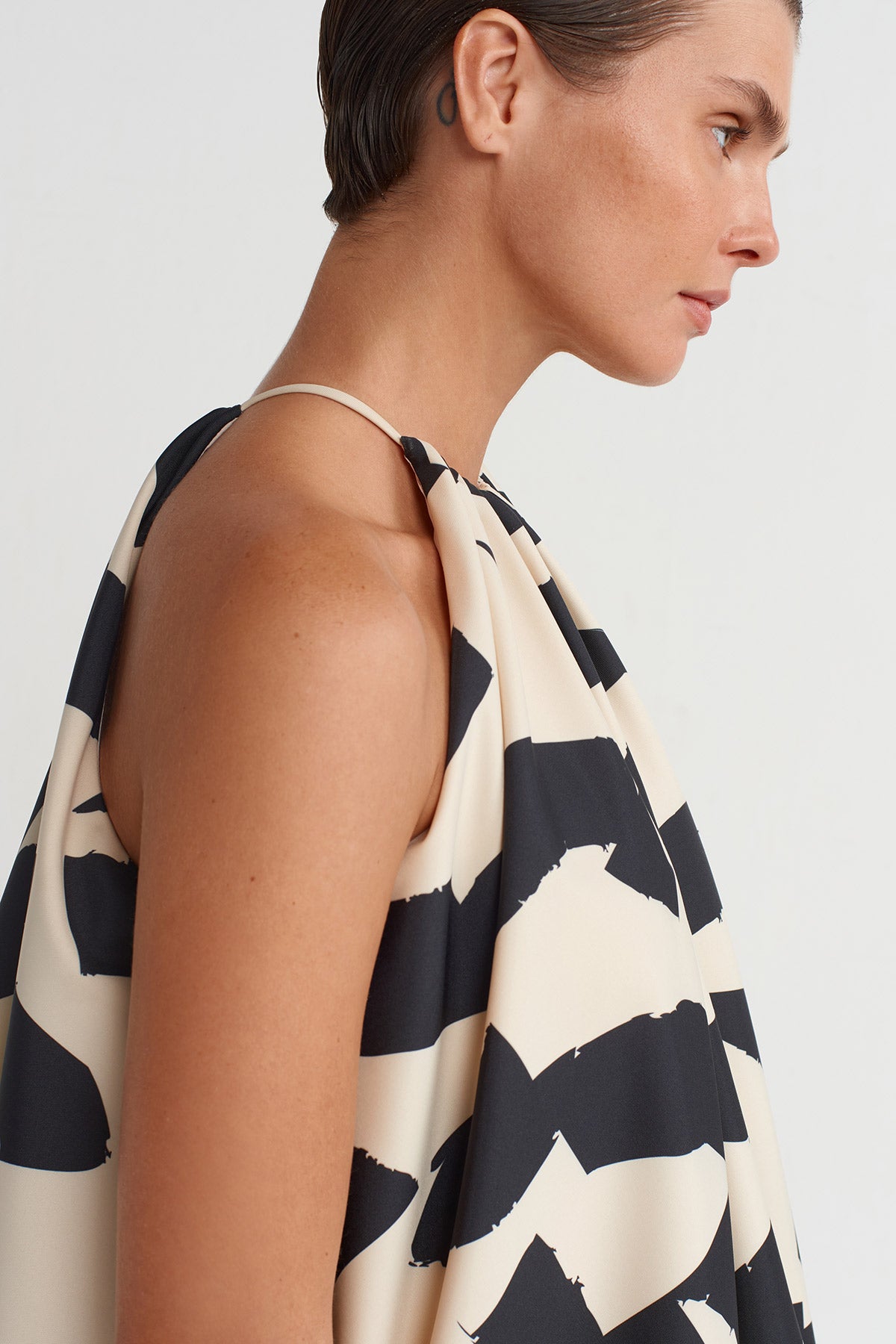 Baskılı Desenli Kısa Balon Elbise-Y264014026