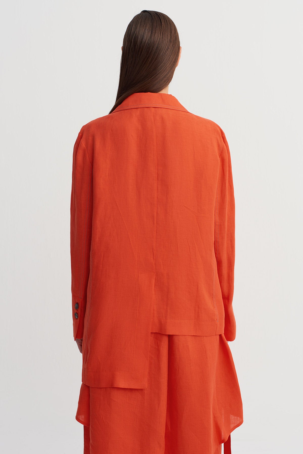 Kırmızı Asimetrik Kesim Düğmeli Ceket-Y265015056
