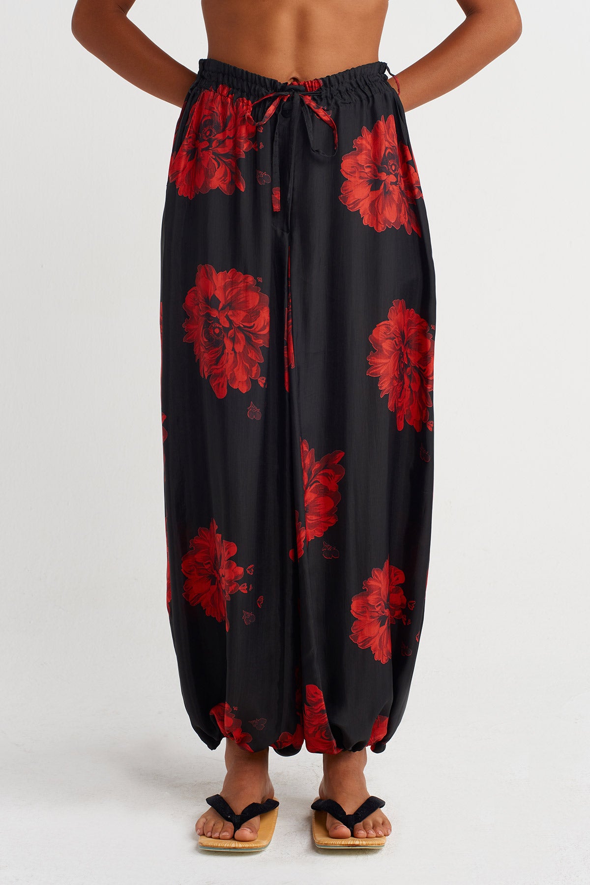 Çiçek Desenli Şalvar Pantolon-Y263013014