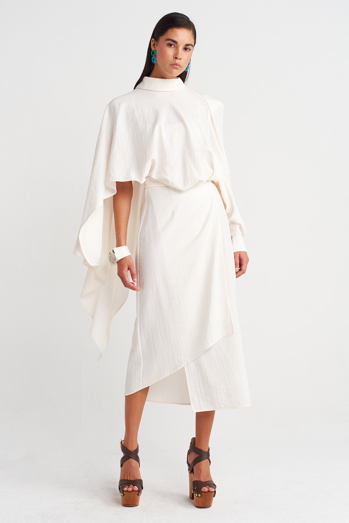 Off-White Asymmetrical Draped Midi Dress - Y264014011