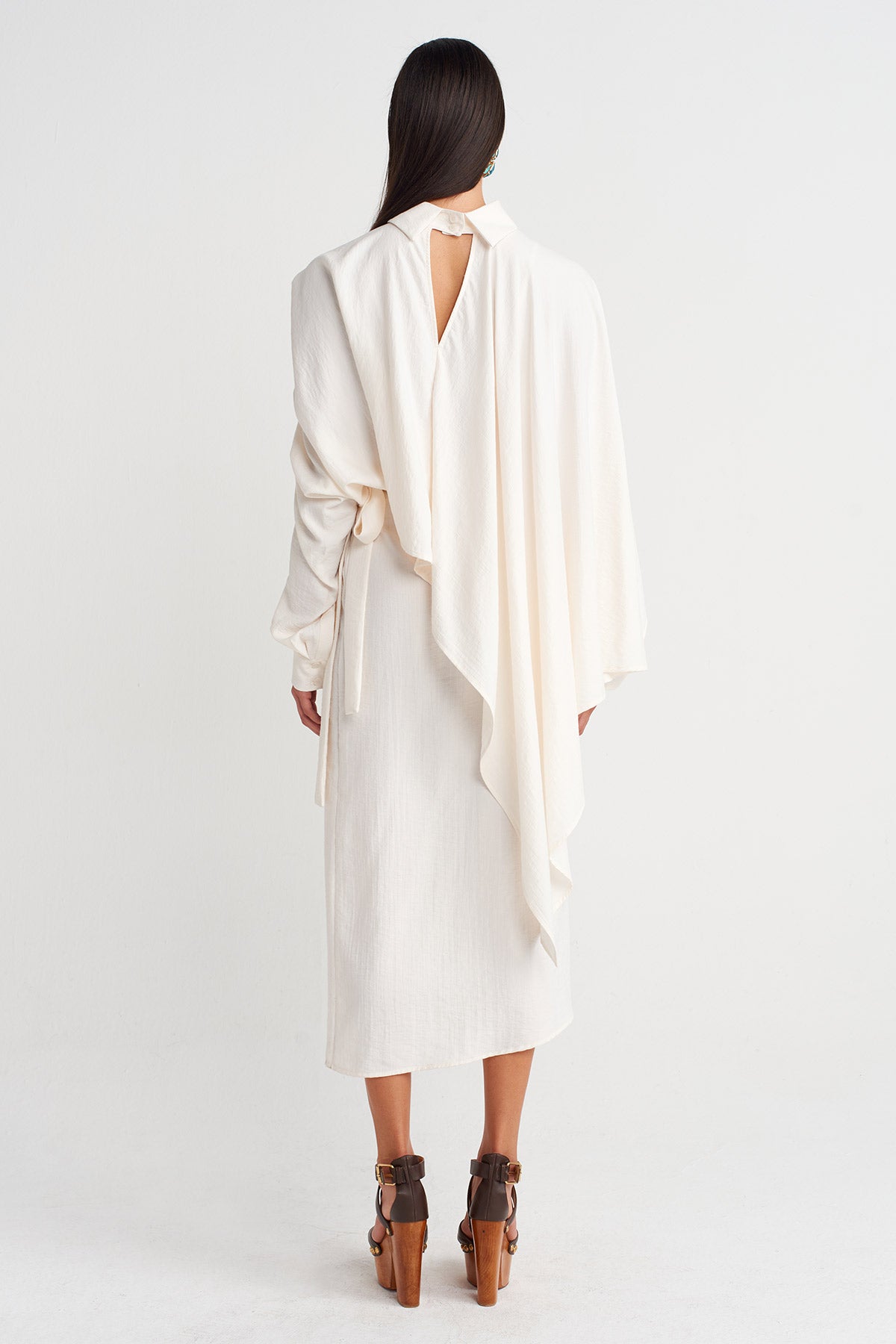 Off-White Asymmetrical Draped Midi Dress - Y264014011