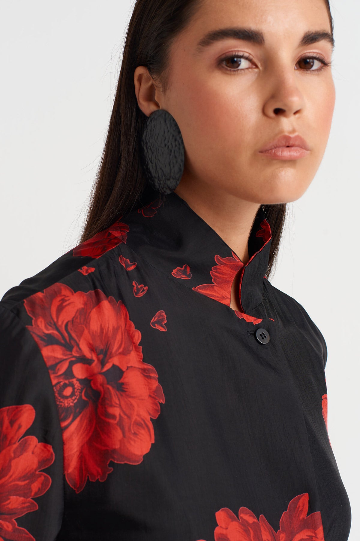 Asimetrik Çiçek Desenli Ceket-Y265015014