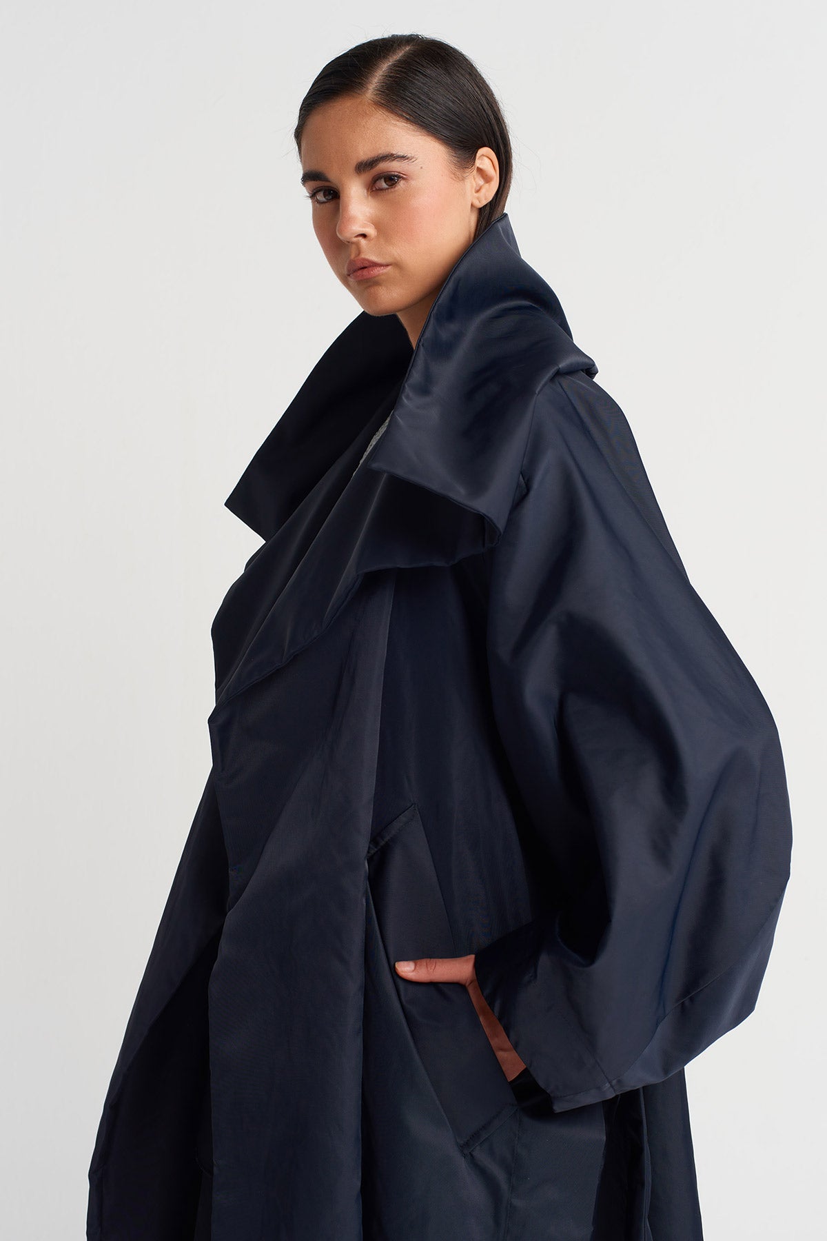 Gece Mavisi Oversize Trençkot-Y267017003