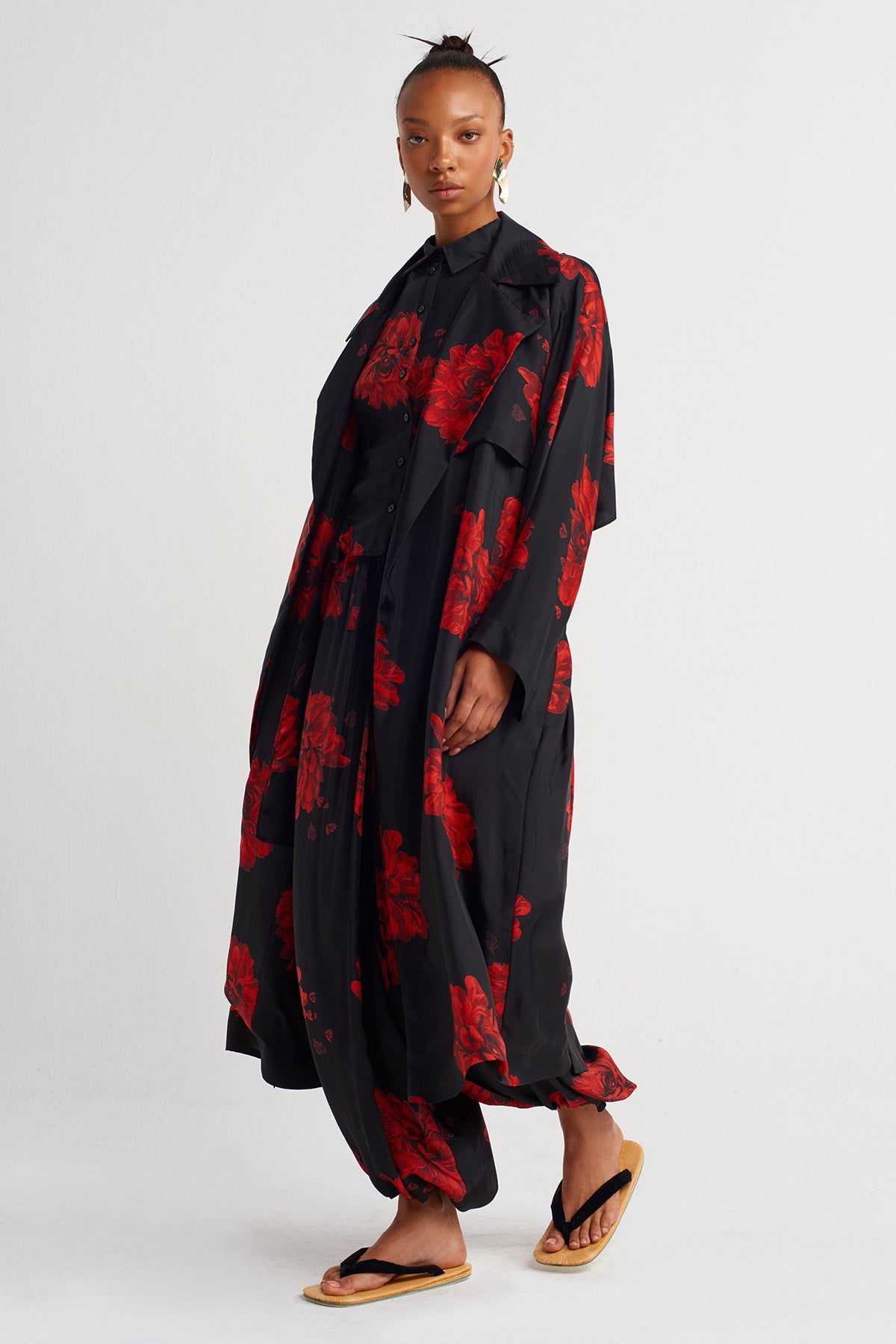 كيمونو طويل بنقشة زهور - Y267017004