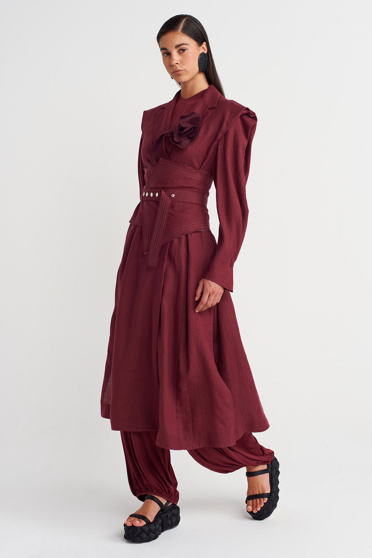 حزام مشدّ بلون البرقوق بتفاصيل خياطة غير متماثلة - Y268018002