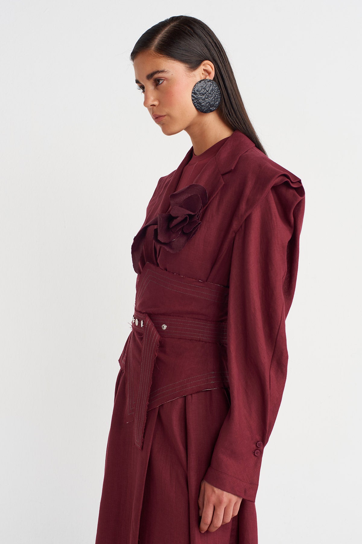 حزام مشدّ بلون البرقوق بتفاصيل خياطة غير متماثلة - Y268018002