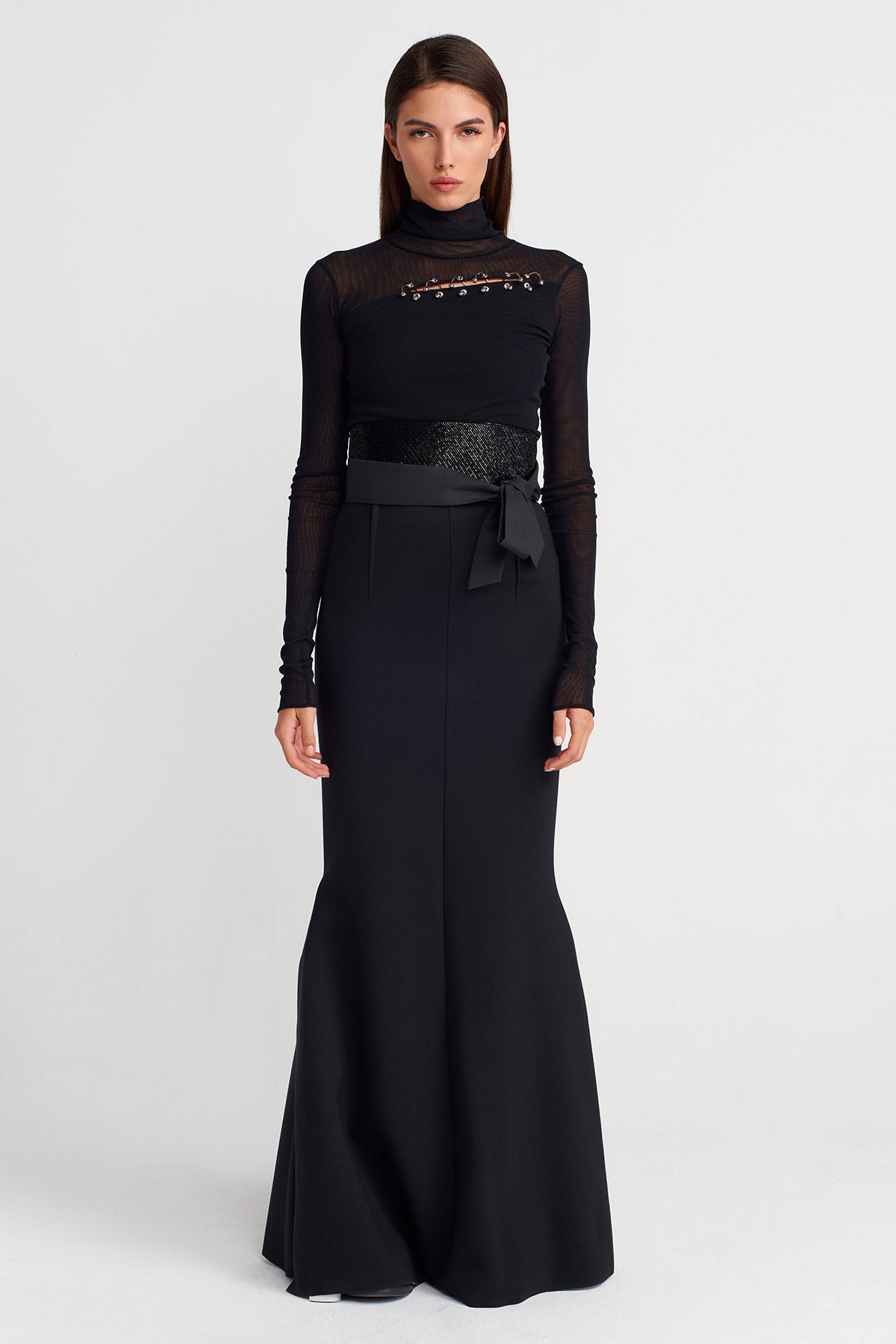 Siyah Taş Dokulu Bağlama Kemer-Y268018005