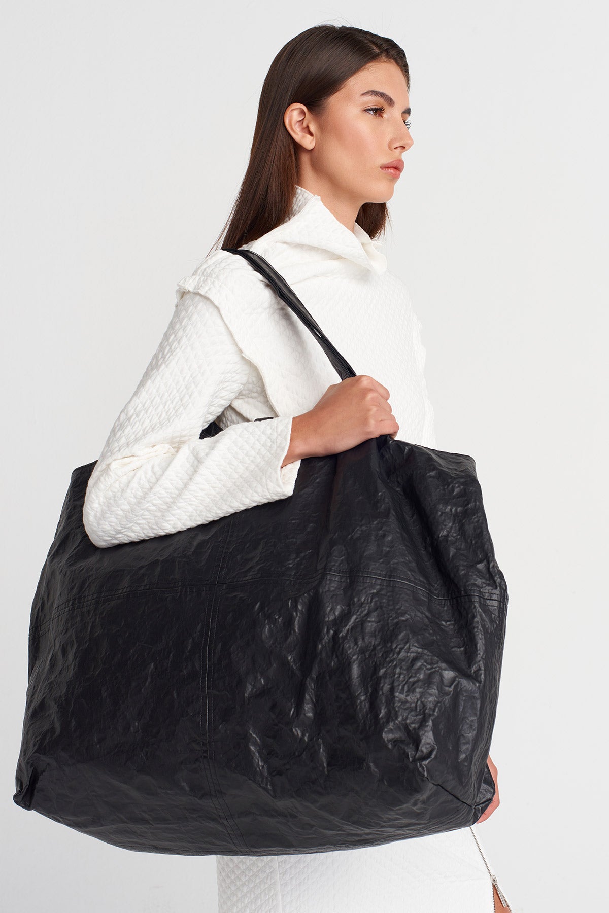 Siyah Oversize Tote Çanta-Y268018006