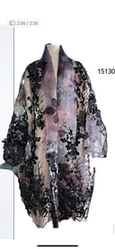 Siyah Çiçek İşlemeli Organze Şık Kimono-Y265015130