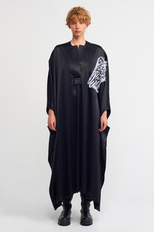  Siyah İşlemeli Kaftan Elbise-K234014008