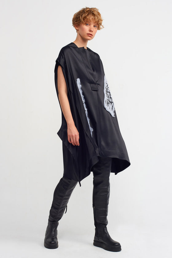 Siyah İşlemeli Kısa Kaftan Elbise-K234014009