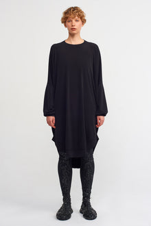  Siyah Arkası Drapeli Uzun Kol Jarse Elbise-K234014012