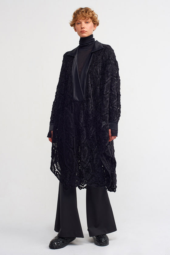 Siyah Saten Yaka Detaylı Güpür Tunik Elbise-K234014014