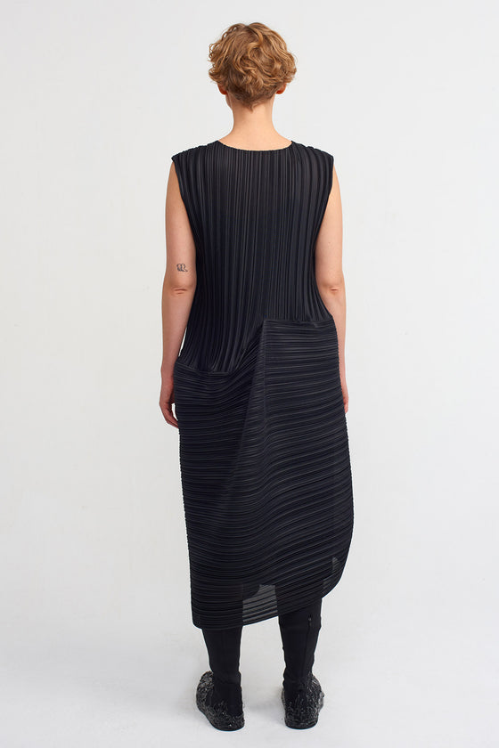Siyah Kolsuz Plise Elbise-K234014015