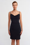 Siyah İnce Askılı,Sırt Pencereli Mini Elbise-K234014080