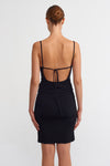 Siyah İnce Askılı,Sırt Pencereli Mini Elbise-K234014080