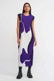  Çok Renkli Desenli Plise Elbise-K234014100