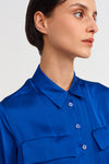 Deniz Mavisi Uzun Saten Gömlek Elbise-K234014116